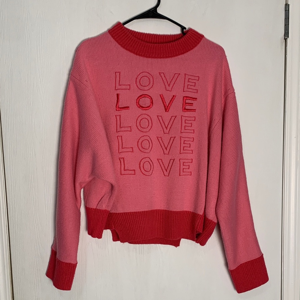On You Knit Crew Neck Pink and Red Sweater Women's S Valentine's Love Romantic